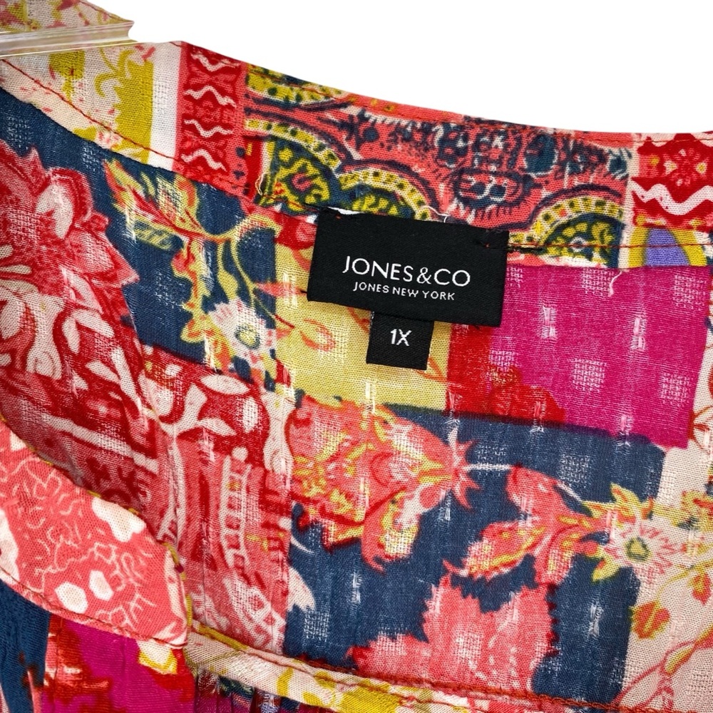 Jones New York Patchwork Print Paisley Floral Top Boho - Picture 2 of 6